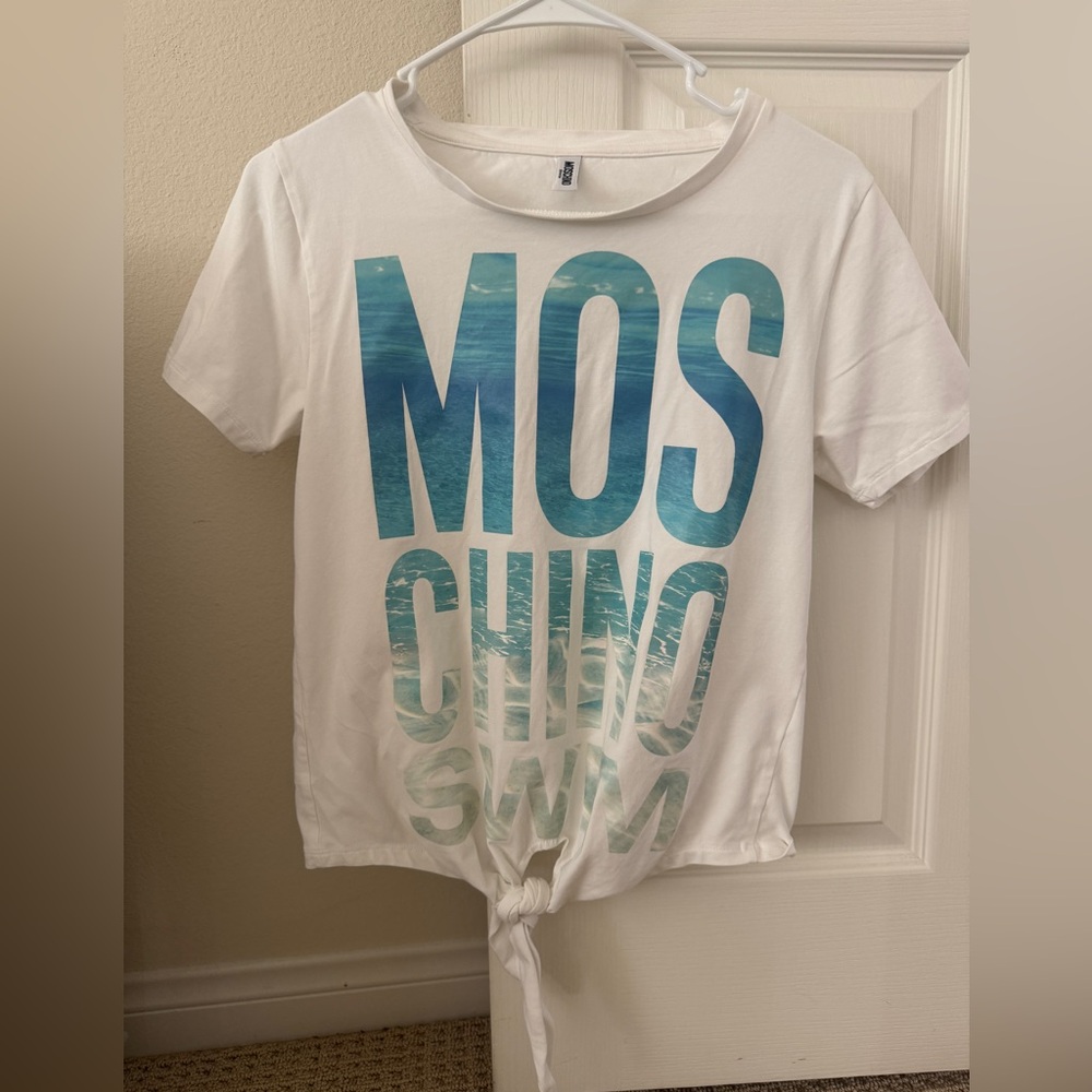 Moschino Swim Women’s White Graphic Tie-Front T-Shirt XS